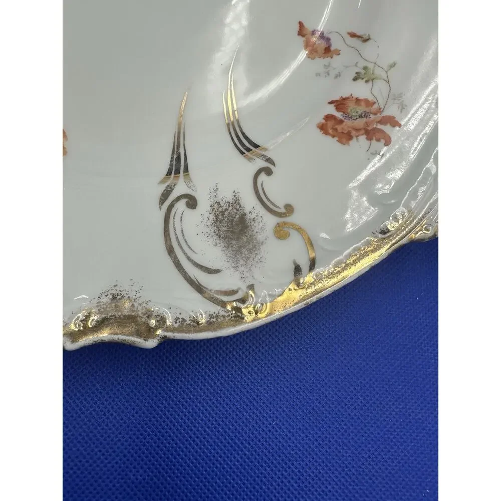 Vintage KPM Germany Porcelain‎ Cake Plate 428 Floral Gold Trim Handles 12”